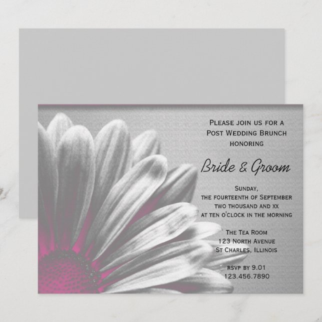 Invitation Petits Fleurs Roses pour le Brunch d'Après-Mariage (Devant / Derrière)