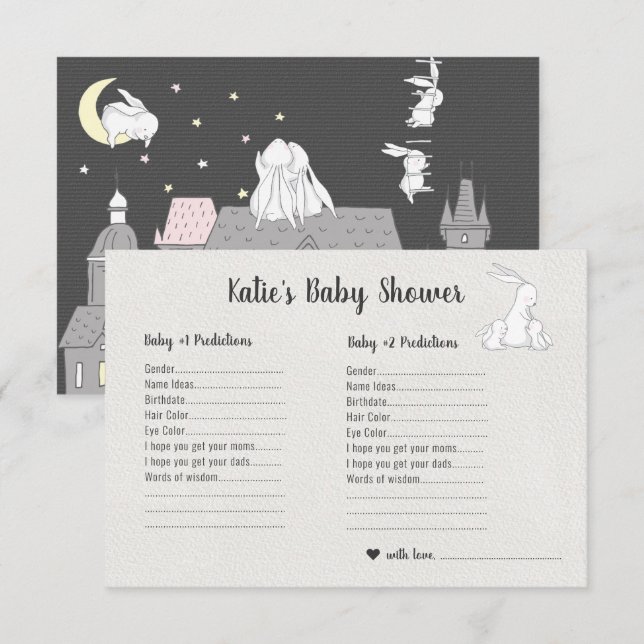 Invitation Petits Lapins | Jeu de devinette pour Baby Shower  (Devant / Derrière)