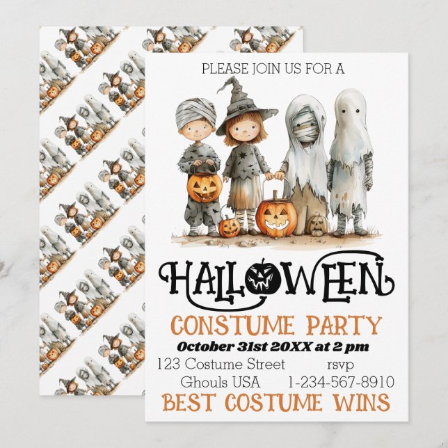 Invitation Petits monstres s'unissent - Un Halloween fantasti (Devant / Derrière)