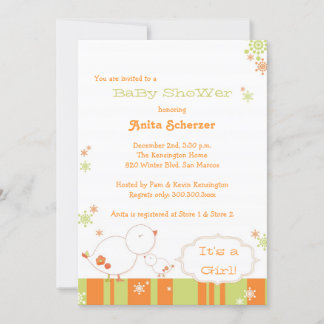 Invitation Petits oiseaux Baby shower de fille d'hiver