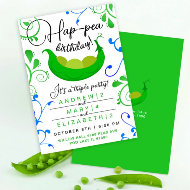 Invitation Petits pois dans une cosse Fun Triplets verts ou f (Créateur téléchargé)