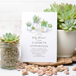 Invitation Petits succulents Mason jarres Baby shower rustiqu