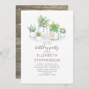Invitation Petits succulents Mason Jars Anniversaire rustique