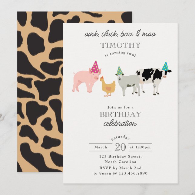 Invitation Petting Zoo Party Animals Barnyard Birthday Kids (Devant / Derrière)