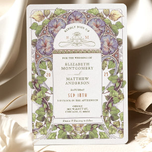 Invitation Pétunia lavande Art nouveau de mariage vintage Muc