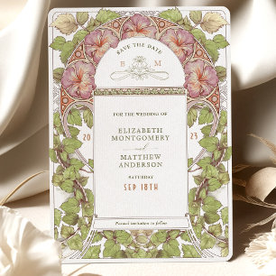 Invitation Petunia Sauvez la date Art Nouveau Vintage par Muc