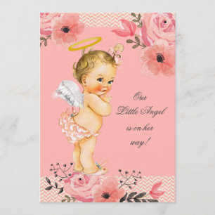 Invitation Peu d'aquarelle d'ange de blonde fleurit le baby
