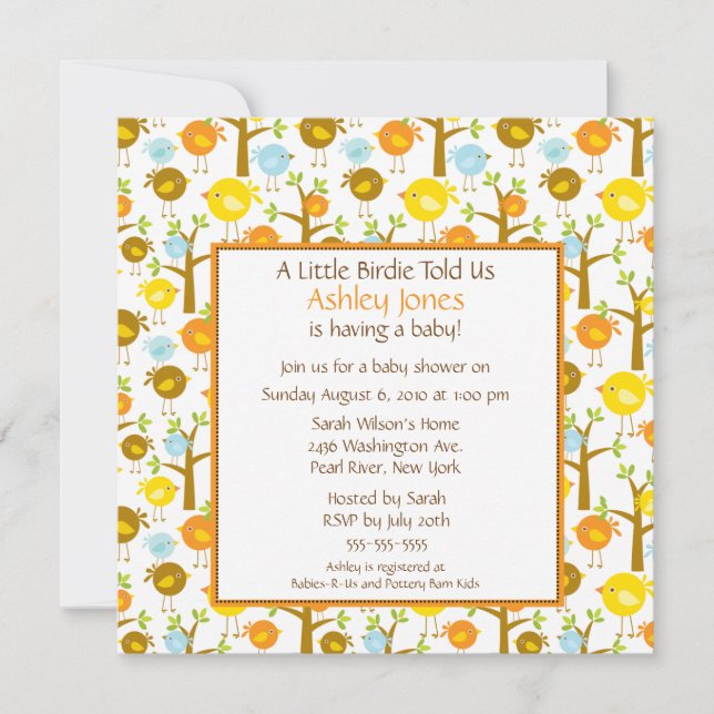 Invitation Peu de baby shower de birdie (Devant)