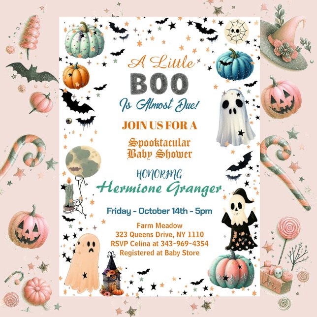 Invitation Peu de BOO est dû Citrouille  Éffrayant Baby showe (Little BOO Is Due Ghost Pumpkin Spooky Baby Shower Invitation)