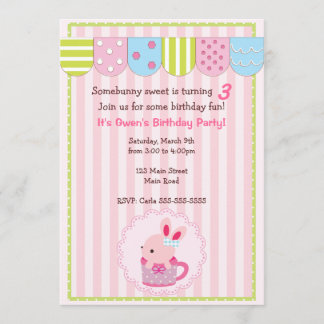 Invitation Peu de lapin en fête d'anniversaire de fille de