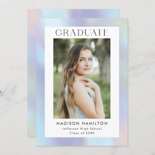 Invitation Peuple et Blue Holographic Photo Party Graduation
