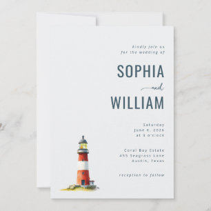 Invitation Phare à l'aquarelle gris serein