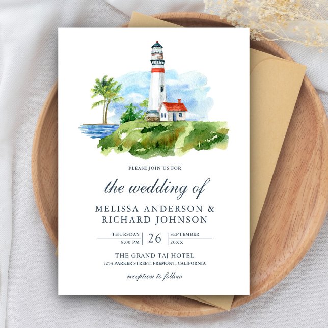 Invitation Phare Aquarelle Rustique Mariage Naudique (Créateur téléchargé)
