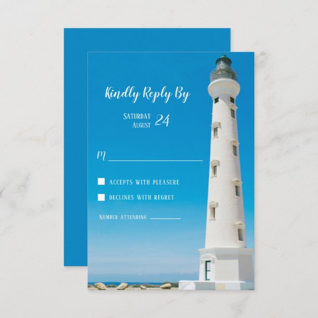Invitation Phare Aruba Destination Mariage RSVP Réponse (Devant / Derrière)