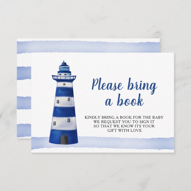 Invitation Phare | Baby shower Nautique Apporter Un Livre (Devant / Derrière)