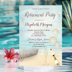 Invitation Phare de bateau de plage  Ballons, vin Retraite 
