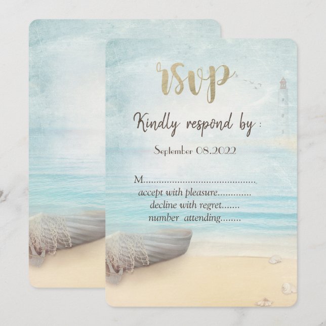 Invitation Phare de bateau de plage  RSVP  (Devant / Derrière)