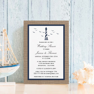 Invitation Phare De La Marine Sur Burlap Wedding shower Nauti