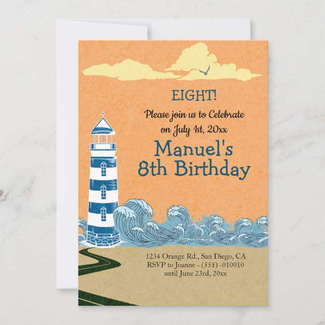 Invitation Phare en bord de mer fête d'anniversaire (Devant)