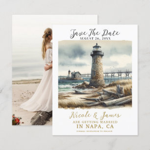 Invitation Phare maritime de la côte rustique Économisez la d