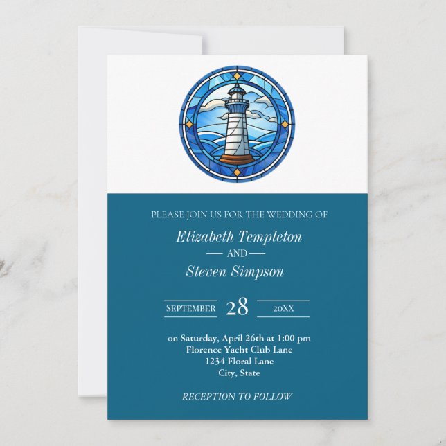 Invitation Phare Naissance Mariage Maritime Moderne  (Devant)