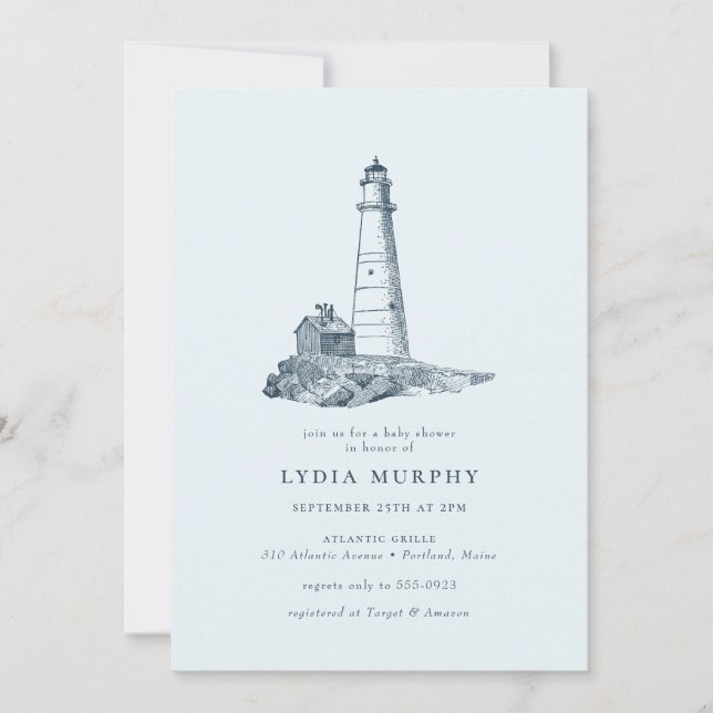 Invitation Phare Nautique Baby shower maritime (Devant)