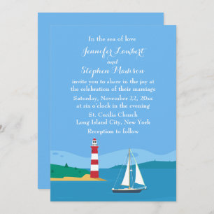 Invitation Phare nautique et Mariage Océan Bleu de voilier