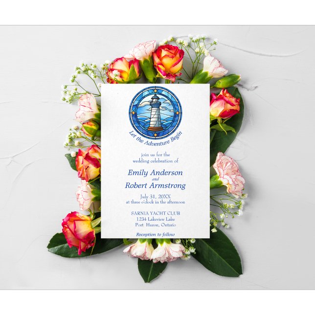 Invitation Phare Nautique Océan Mariage de bord de mer (Lighthouse Nautical Coastal Sea Wedding Invitation. )