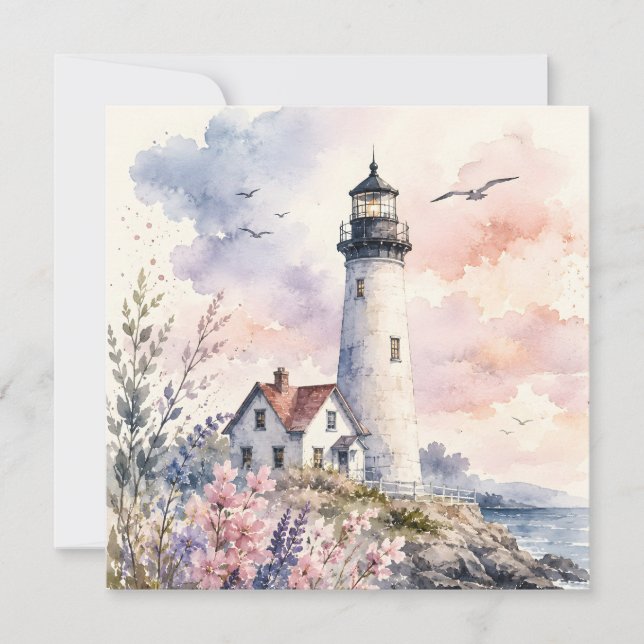 Invitation Phare peint à l'aquarelle (Devant)