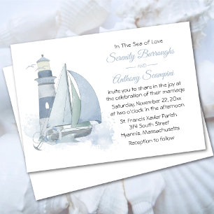 Invitation Phare Voilier Aquarelle Mariage nautique