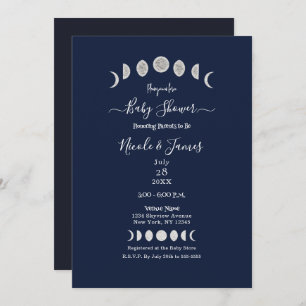 Invitation Phases de la lune Astrologie Bleue Baby shower cél