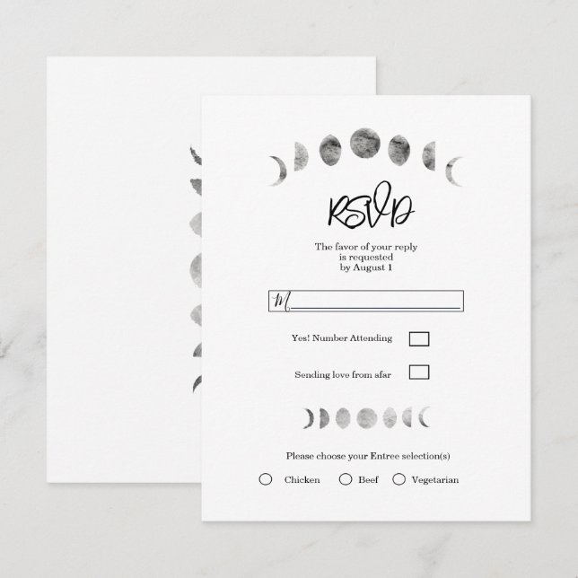 Invitation Phases de la Lune Blanche Aquarelle Mariage Minima (Devant / Derrière)
