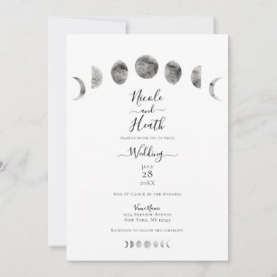 Invitation Phases de la Lune Blanche Aquarelle Mariage Minima