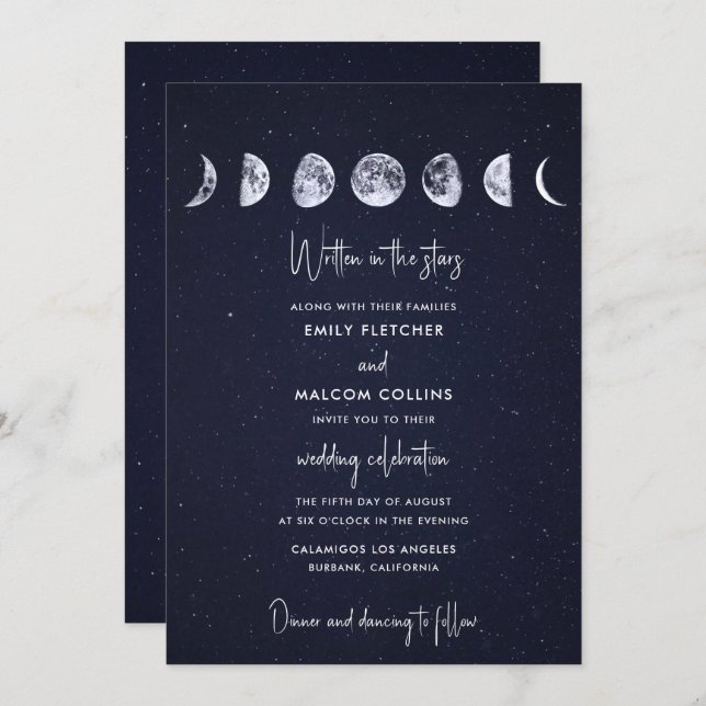 Invitation Phases de la Lune céleste écrites dans le Mariage  (Devant / Derrière)