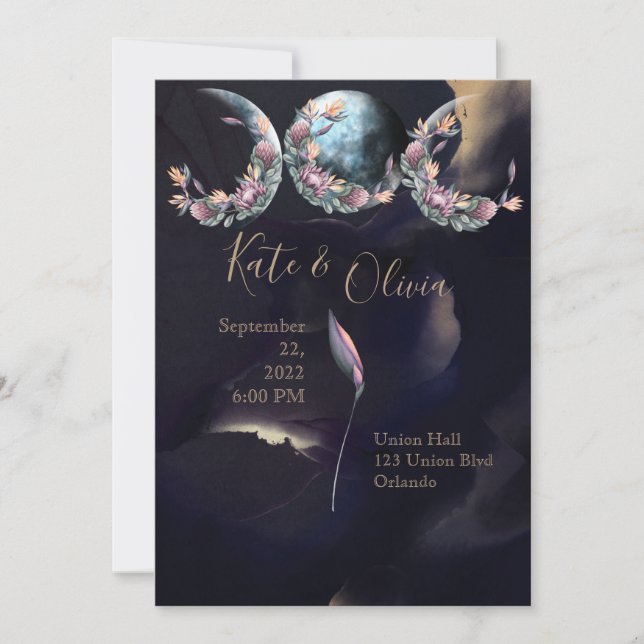 Invitation Phases de la lune Twilight Mariage foncé et Moody (Devant)