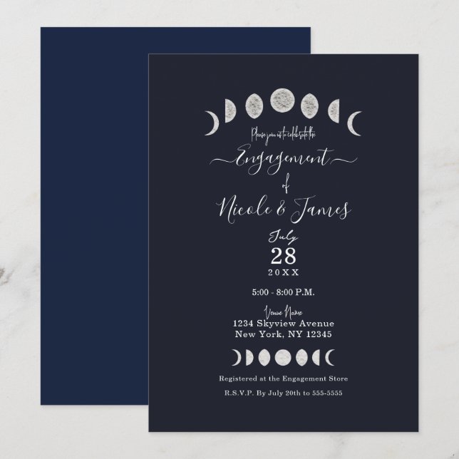 Invitation Phases de Lune Astrologie Bleue Engagement Céleste (Devant / Derrière)