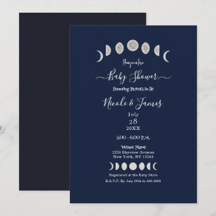 Invitation Phases de Lune Astrologie Céleste Baby Shower Bleu