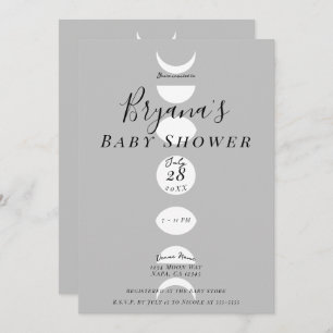 Invitation Phases de lune Cycles Gris & Blanc Baby shower