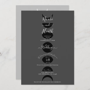 Invitation Phases de lune Cycles Gris noir et Mariage blanc