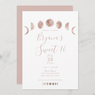Invitation Phases de lune rose Boho Moderne Minimal Sweet 16