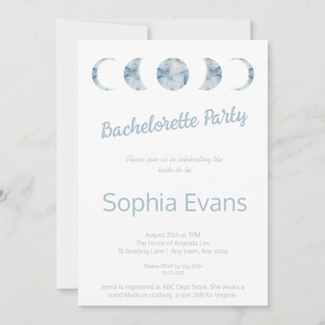 Invitation Phases minimalistes Lune Bachelorette (Devant)