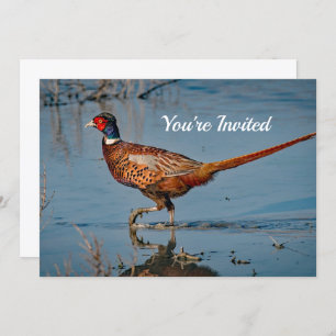 Invitation Pheasant Blue Water Photo Anniversaire