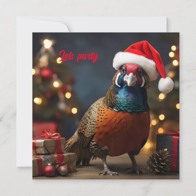 Invitation Pheasant portant chapeau santa (Devant)