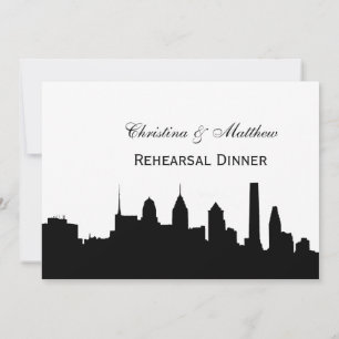 Invitation Philadelphia Blk Skyline Silhouette Rehearsal Din