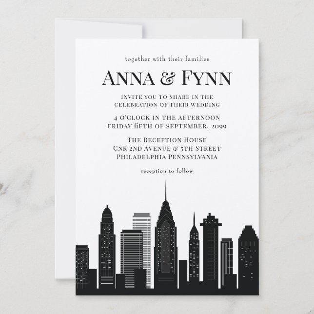 Invitation Philadelphia Pennsylvania City Skyline Mariage Inv (Devant)