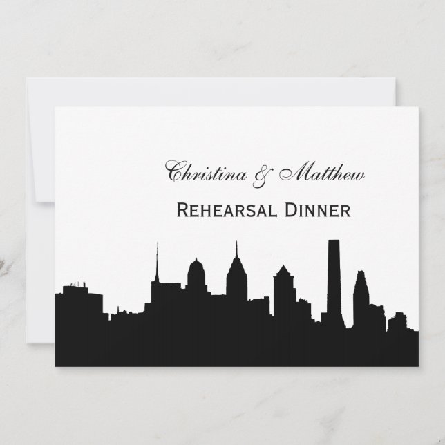 Invitation Philadelphie Blk Skyline Silhouette Répétition Dîn (Dos)