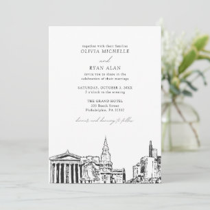 Invitation Philadelphie moderne Skyline Mariage noir et blanc