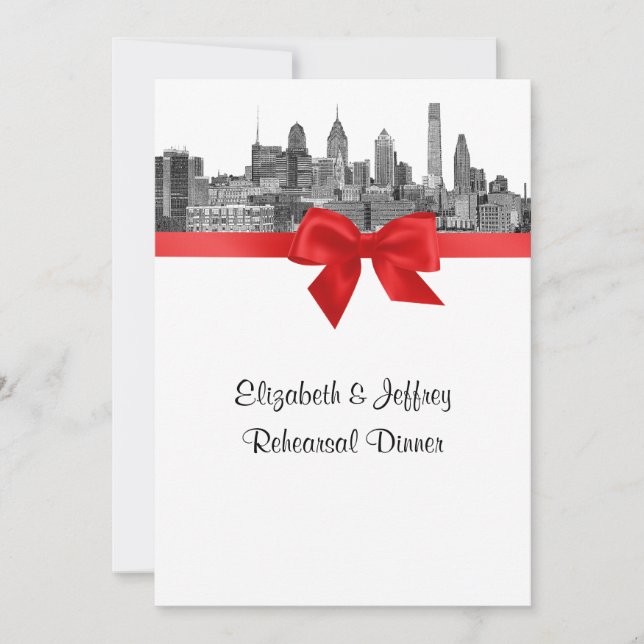 Invitation Philadelphie Skyline Etch BW Red V (Devant)