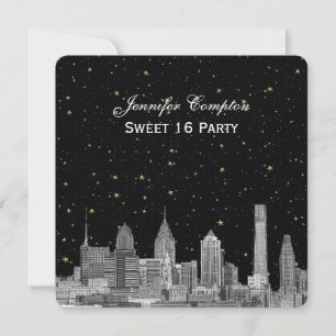 Invitation Philadelphie Skyline Etch Starry DIY SQ Douze Ans