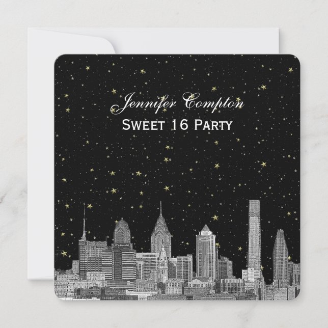 Invitation Philadelphie Skyline Etch Starry DIY SQ Douze Ans (Devant)